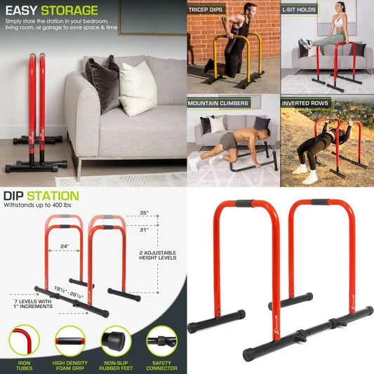 Dip Stand Station, Heavy Duty Ultimate Body Press Bar with Safety Connector for Tricep Dips